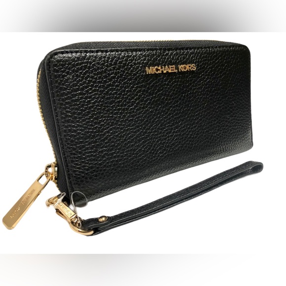 NWT - MICHAEL KORS Jet Set Black Leather Smartphone Wristlet - Picture 4 of 9